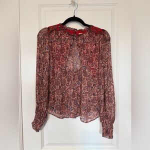 Boden Open Back Ruffle Detail Swing Top Blouse Paisley Coquette Pink Size 4